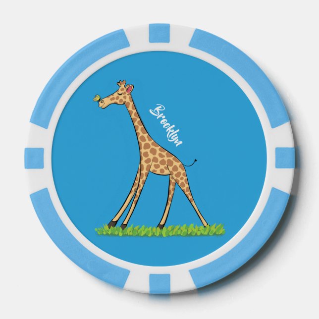 Jetons De Poker Jolie girafe avec dessin animé de papillon (Recto)