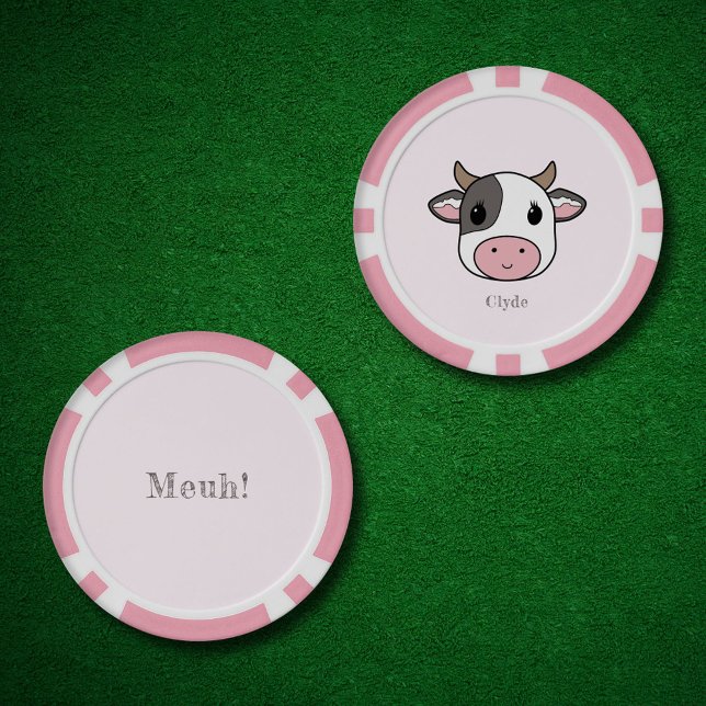 Jetons De Poker Jolie Vache Visage rose (Cute Cow Face Pink Poker Chips)