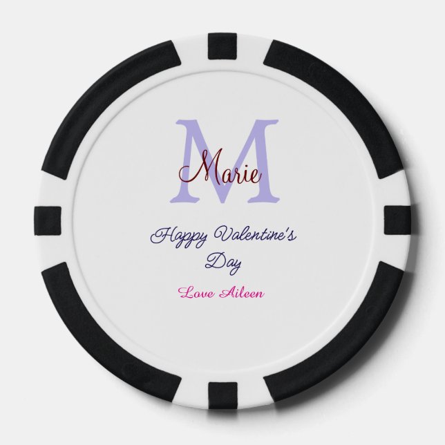 Jetons De Poker Joyeuse Saint-Valentin pastel violet monogramme ro (Recto)