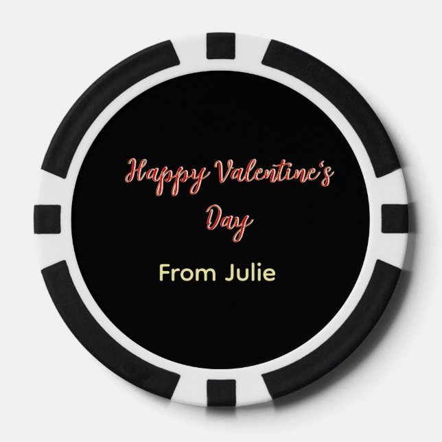 Jetons De Poker Joyeuse Saint-Valentin rouge noir de nom stylé  (Recto)