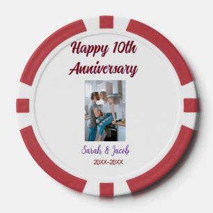 Jetons De Poker Joyeux 10e anniversaire photo mariage nom du coupl