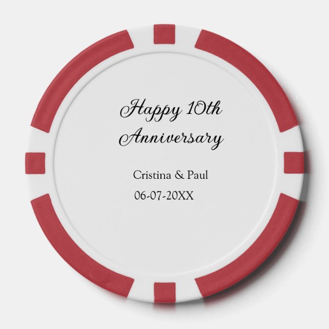 Jetons De Poker Joyeux 10e anniversaire simple nom de mariage mini (Recto)