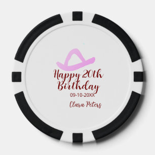 Jetons De Poker Joyeux 20e anniversaire fille cowboy rose nom date
