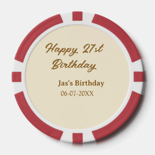 Jetons De Poker Joyeux 21e anniversaire brun pastel jaune nom date