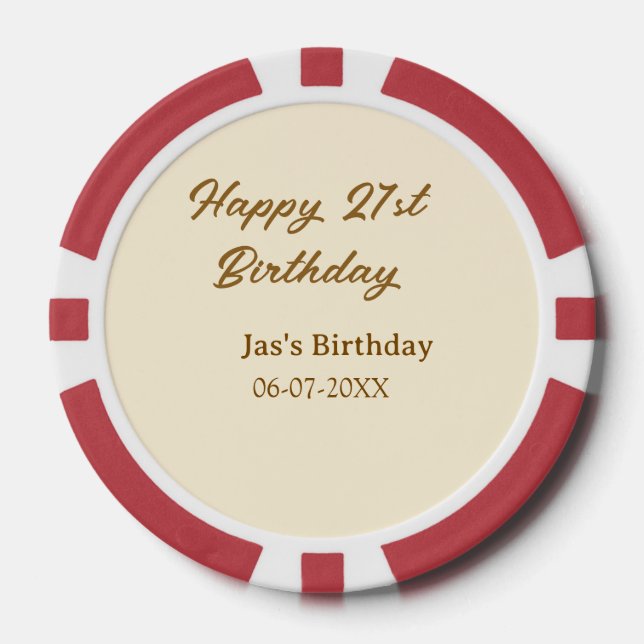 Jetons De Poker Joyeux 21e anniversaire brun pastel jaune nom date (Recto)