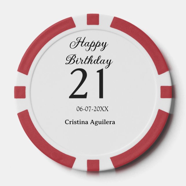 Jetons De Poker Joyeux 21e anniversaire lettre gras nom simple min (Recto)