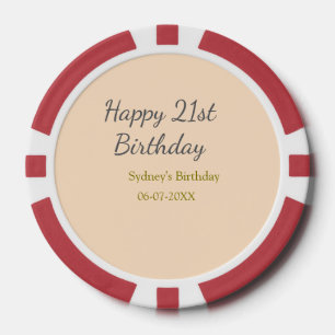 Jetons De Poker Joyeux 21e anniversaire nom date gris orange paste