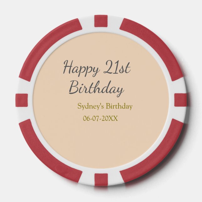 Jetons De Poker Joyeux 21e anniversaire nom date gris orange paste (Recto)