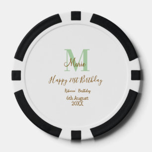 Jetons De Poker Joyeux 21e Anniversaire vert ajouter nom monogramm