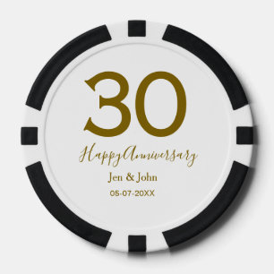 Jetons De Poker Joyeux 30e anniversaire nom date golden bold lette
