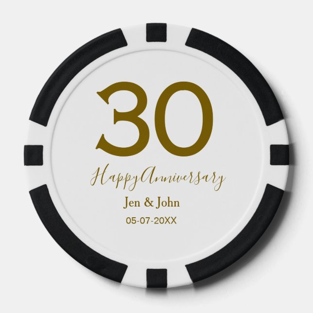 Jetons De Poker Joyeux 30e anniversaire nom date golden bold lette (Recto)
