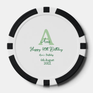 Jetons De Poker Joyeux 40e anniversaire vert ajouter nom monogramm