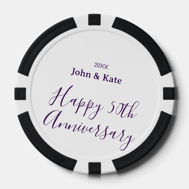 Jetons De Poker Joyeux 50e anniversaire nom violet année simple  (Recto)