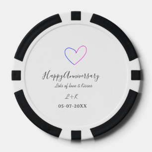 Jetons De Poker Joyeux anniversaire rose cœur bleu nom date simple
