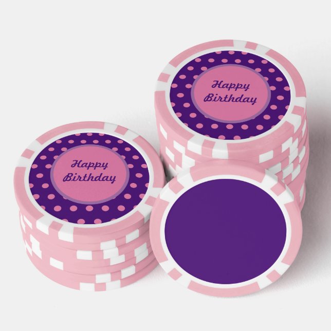 Jetons De Poker Joyeux Chips de Poker Anniversaire (violet et rose (Empiler)