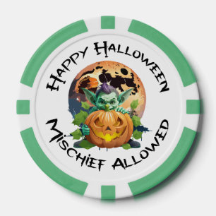 Jetons De Poker Joyeux Halloween Lutin se cachant derrière une cit