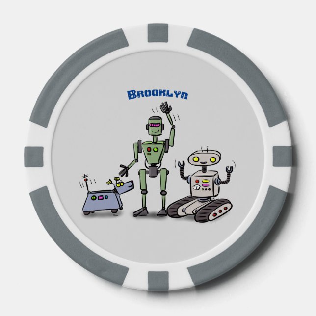 Jetons De Poker Joyeux joli dessin de trois robots trio (Recto)