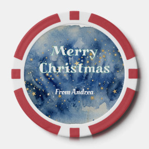 Jetons De Poker joyeux noël bleu blanc étoiles aquarelle jaune