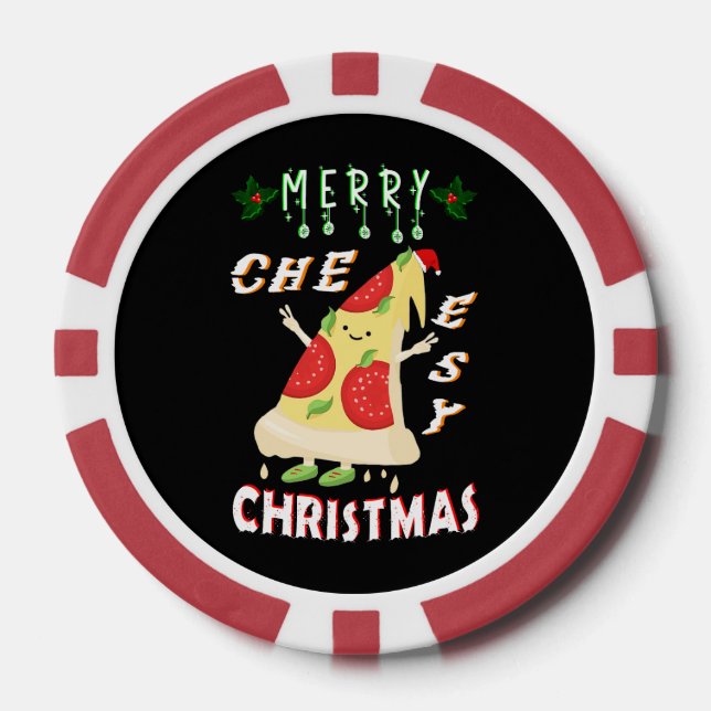Jetons De Poker Joyeux Noël Cheesy Noël Noël Père Noël Pizza Noël (Recto)
