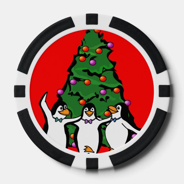 Jetons De Poker Joyeux Noël Joyeux Pingouins Chips de Poker, Noir (Recto)