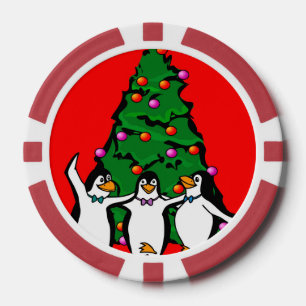 Jetons De Poker Joyeux Noël Joyeux Pingouins Chips de Poker, Rouge