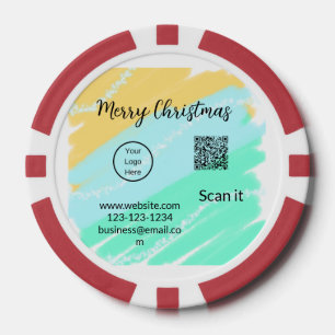 Jetons De Poker Joyeux Noël QR code entreprise jaune vert eau