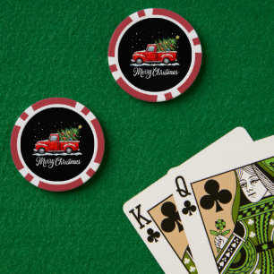 Jetons De Poker Joyeux Noël Vintage Camion Rouge avec Arbre