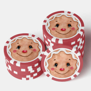 Jetons De Poker Joyeux Visage de Biscuit de Noël à l'Aquarelle