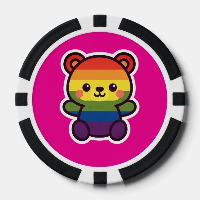 Jetons De Poker Kawaii Rainbow Teddy - Un joli jeu LGBTQ+ Pride (Recto)