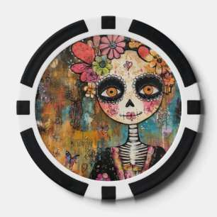 Jetons De Poker La Catrina squelette avec couronne de fleurs
