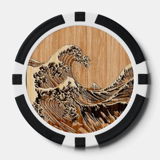 Jetons De Poker La Grande Vague Hokusai Style Bamboo Bois (Recto)