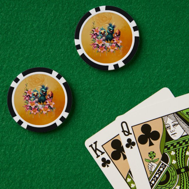 Jetons De Poker La magie des oiseaux dans une mer de ​ fleurs ​, (Table de poker (double))