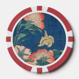 Jetons De Poker L'art japonais de Hokusai Pivoines et Canari