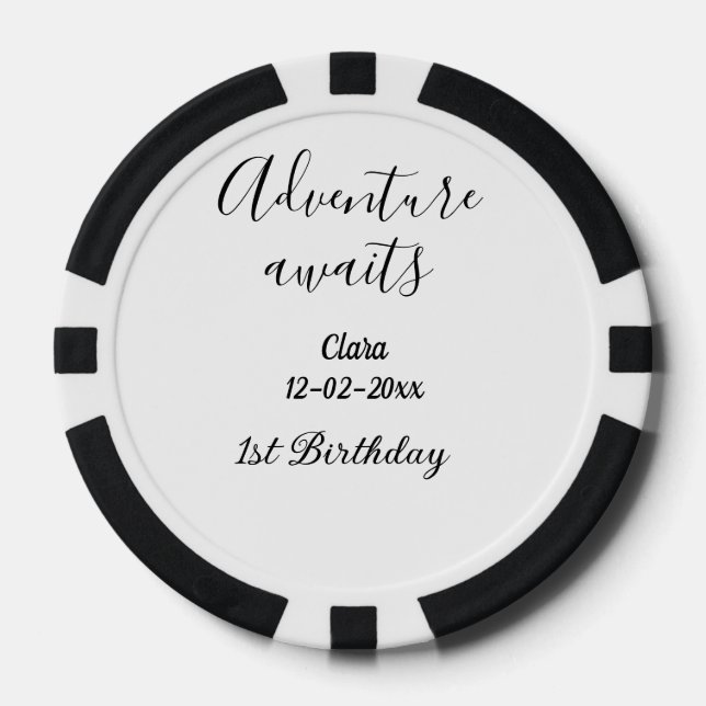 Jetons De Poker L'aventure attend joyeux 1er anniversaire nom date (Recto)