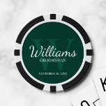 Jetons De Poker Le nom et le monogramme des développeurs de script<br><div class="desc">Ajoutez une touche personnelle à votre mariage avec des puces de poker personnalisées pour groomsmen. Ce design présente le nom personnalisé du marionnettiste dans le style de police de script classique blanc avec des détails mariages dans le style de police de serif classique blanc et monogramme dans le style de...</div>