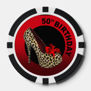 Jetons De Poker Leopard Stiletto 50e anniversaire rouge noir