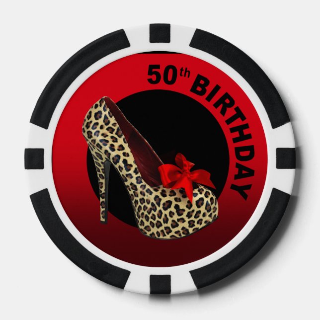Jetons De Poker Leopard Stiletto 50e anniversaire rouge noir (Recto)