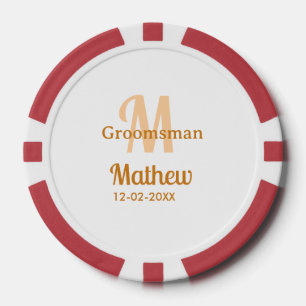 Jetons De Poker Lettre de nom de garçon d'honneur orange date masc
