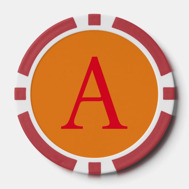 JETONS DE POKER LETTRE INITIALE MONOGRAPHIQUE MODÈLE ROUGE ORANGE (Recto)