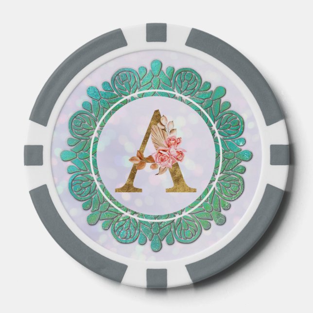 Jetons De Poker Lettres Initiales Monogramme Élégant avec Mandala (Recto)