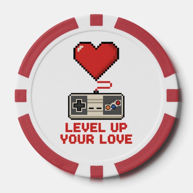 Jetons De Poker Level Up Your Love, Retro Pixel Gaming Design (Recto)