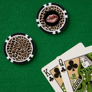 Jetons De Poker Lèvres rouges imprimé léopard XOXO