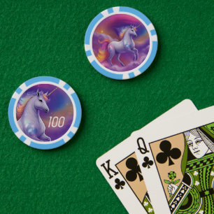 Jetons De Poker Licorne Arc-en-Ciel Cosmique Nuages Paillettes Fan