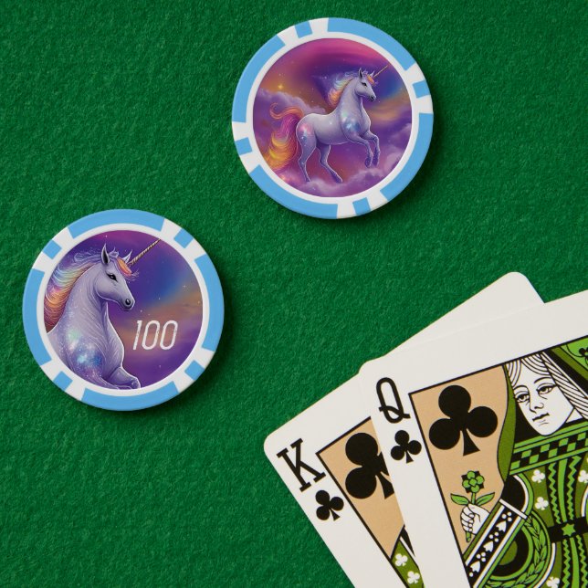 Jetons De Poker Licorne arc-en-ciel pailletée Nuages cosmiques Fan (Table de poker (double))
