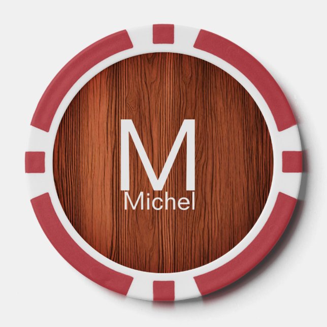 Jetons De Poker Lignes Brown de texture du bois ajouter le nom de  (Recto)