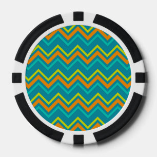 Jetons De Poker Lignes géométriques zigzag bleu orange de dinosaur