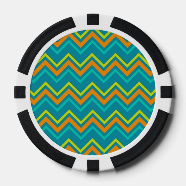 Jetons De Poker Lignes géométriques zigzag bleu orange de dinosaur (Recto)