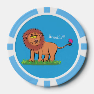 Jetons De Poker Lion joyeux avec dessin animé de papillon