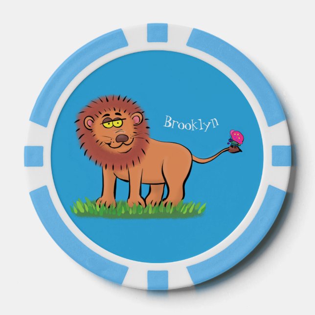 Jetons De Poker Lion joyeux avec dessin animé de papillon (Recto)
