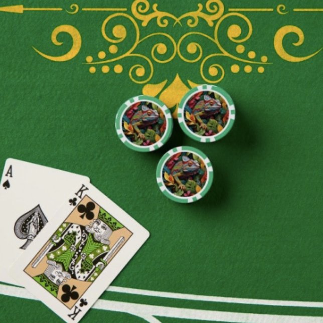 Jetons de poker Lizard Leaves & Colour (Colourful Lizard Poker Chips Full colour graphics textured surface easy stacking 9 vibrant colours.)